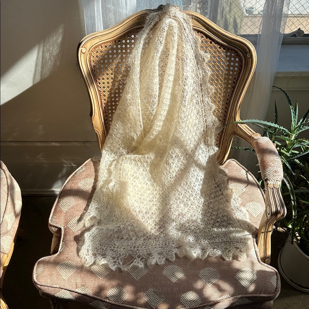 52x17” hand knit Natural yarn fleece Vintage scarf wrap Accessory Warm winter